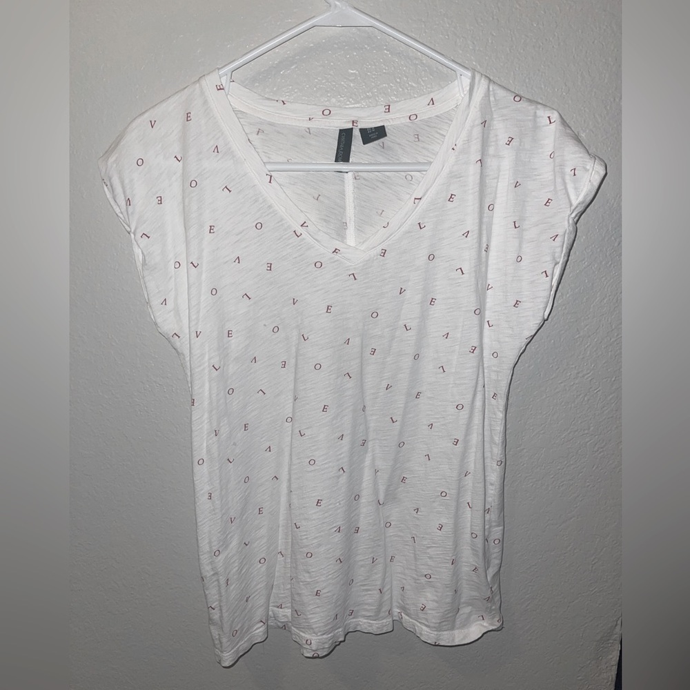 Cynthia Rowley Burnout Love Graphic Sheer V Neckline Short Sleeve Tee S